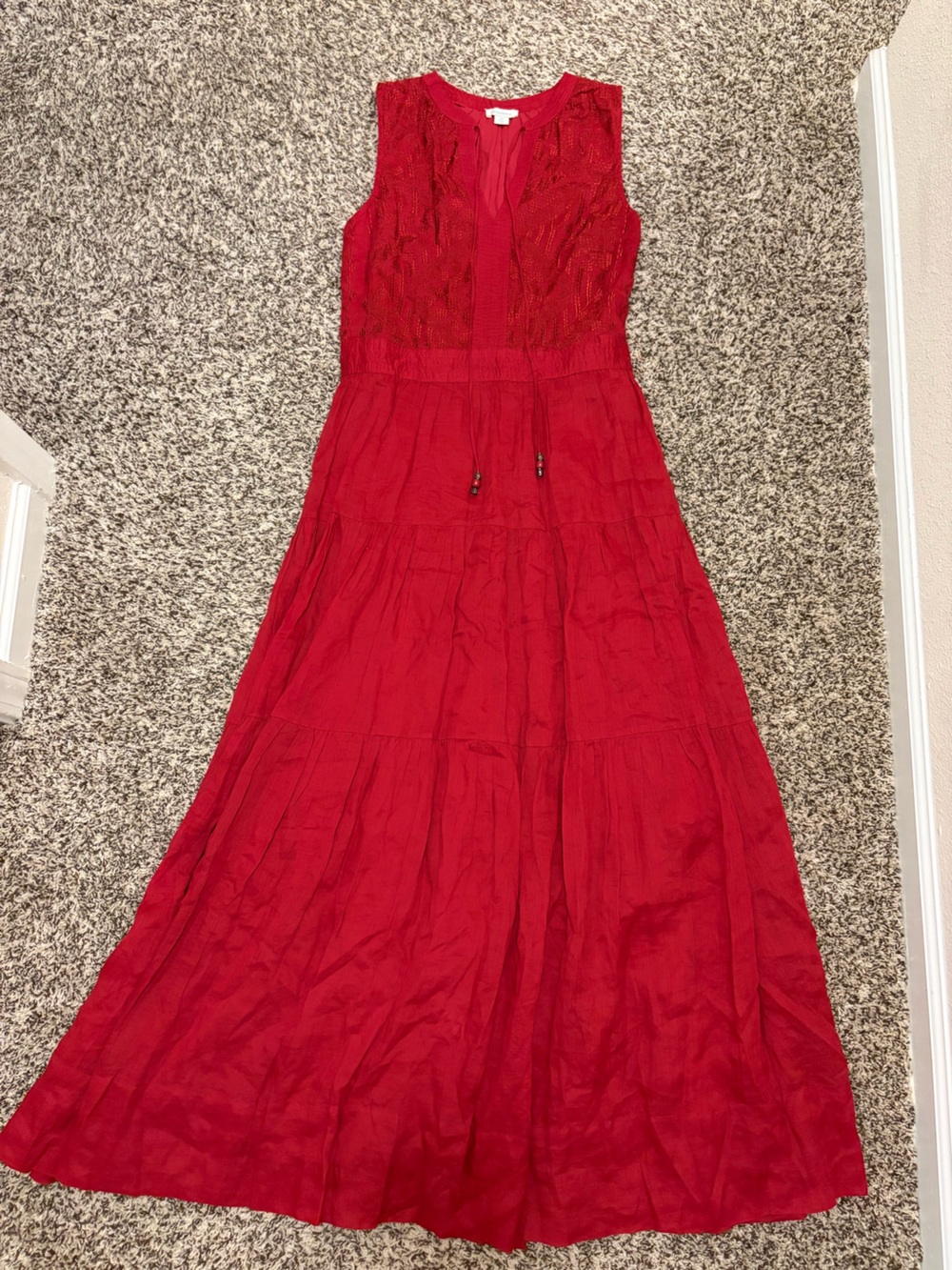 Sundance Sleeveless Red Maxi Dress with Lace Bodice